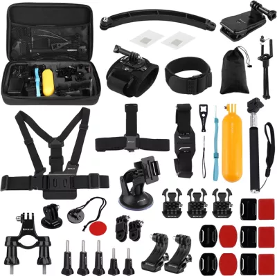 Set aksesorësh për kamera sportive Puluz PKT39 50-në-1, për GoPro/DJI, me kuti bartëse