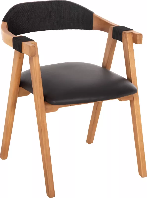 Karrige ngrënieje RIMINI FH9867.02 dru TEAK ngjyrë natyrale-me litar të zi & ndenjëse PU 60x61x76Hcm
