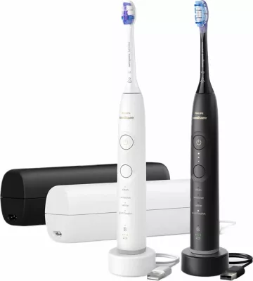 Furçë dhëmbësh elektrike sonike, Philips Sonicare 7100 HX7429/02, 4 mënyra, me sensor presioni, set 2 copë, zezë/bardhë