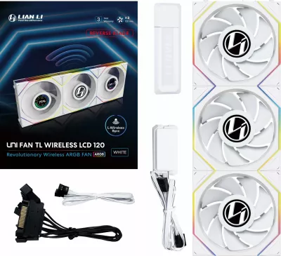 Ventilatorë PC Lian Li UNI FAN TL Wireless LCD 120 Reverse Blade 3-pack, i bardhë