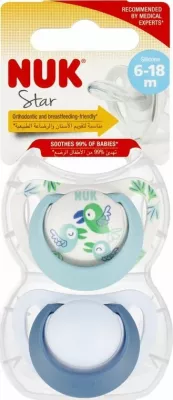 Biberon NUK Star 10736726 silikoni 6-18m, 2 copë, blu
