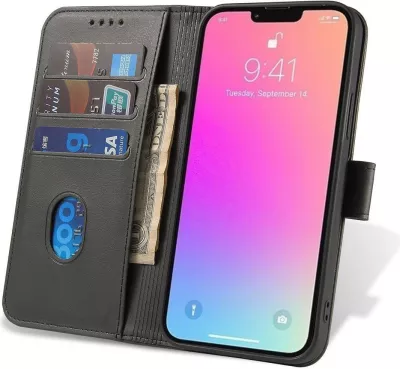 Mbështjellës magnetik me kapak dhe portofol Hurtel për Xiaomi Redmi 12, e zezë