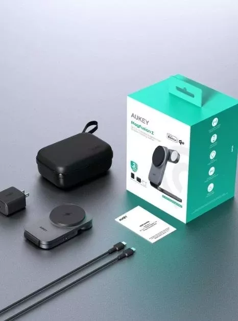 Stacion karikimi wireless 3-në-1 AUKEY LC-MC312 MagFusion Z Qi2, i palosshëm, i zi