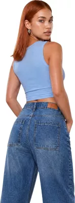Crop top për femra I am BASIC 1947, blu e çelët [Madhësia: S]