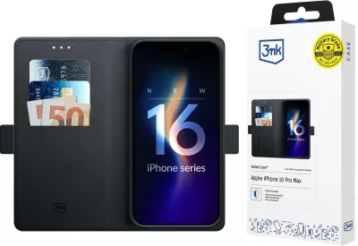 Mbështjellës 3mk Wallet Case për iPhone 16 Pro Max, me kapak, me xhepa për karta