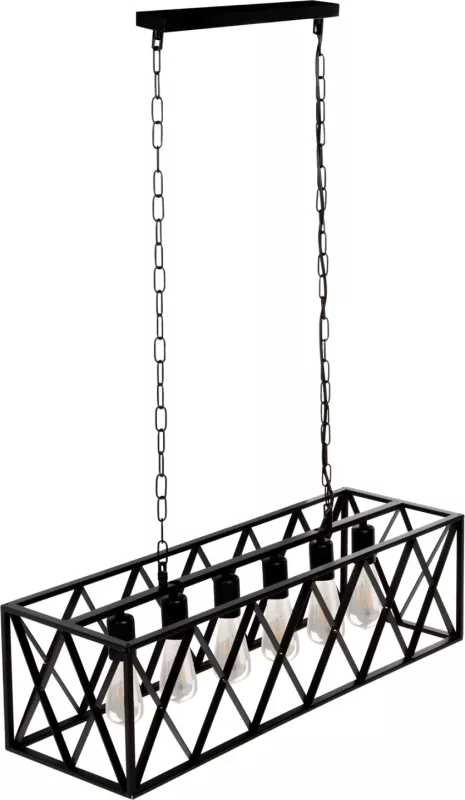 Llambë varëse tavani, kornizë metali e zezë, FH4128, 6 drita, 77.5x25x101 cm