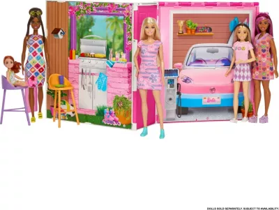 Set lodër Barbie, Mattel HRJ77, shtëpi me kukull dhe 11 aksesorë, rozë