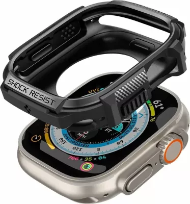 Mbështjellëse për Apple Watch Ultra 2/Ultra 49mm Spigen Rugged Armor, e zezë