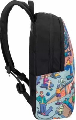 çantë shpine RIVACASE Skaters 5420, 12L, për laptop, material repelent uji, e zezë me print shumëngjyrësh