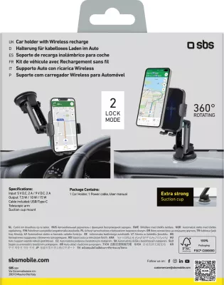 Mbajtës telefoni me karikim wireless SBS TESUPEXTWIR15W, 15W, i zi