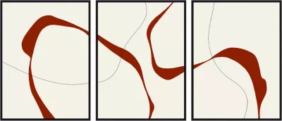 Set pikturash dekorative, 3 copë, kanavacë e bardhë, detaje bordo, MDF i zi, 60x240x4 cm