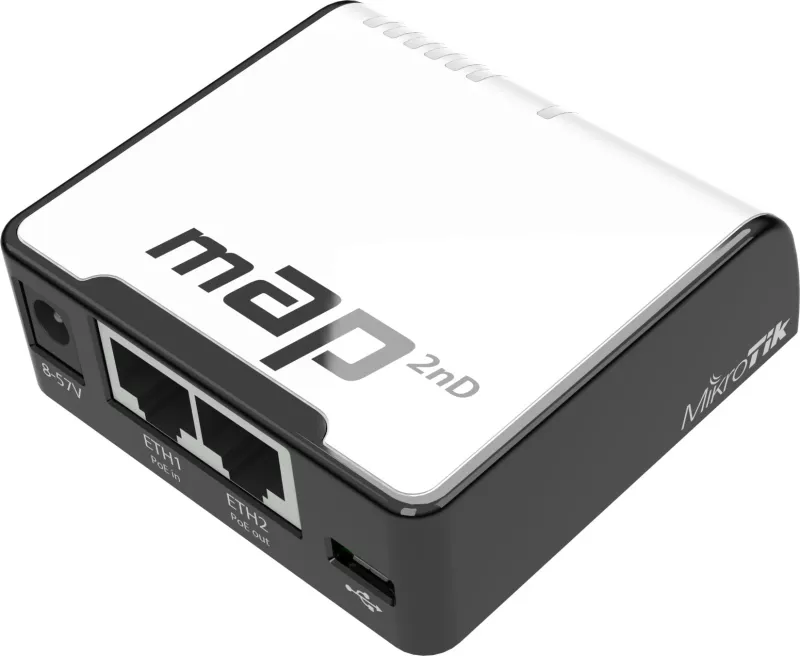 Access Point MikroTik mAP, 2.4 GHz, 10,100 Mbit/s, i zi dhe i bardhë