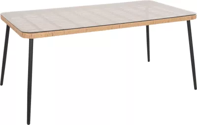 Tavolinë drejtkëndore për ngrënie, ALLEGRA, FH5538.11, metal i zi, ratan natyral, 159,5x89,5x72H cm