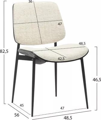 Karrige për ngrënie CONTI FH9983.02, metal i zi & dru i përpunuar, pëlhurë e kremtë, 48.5x56x82.5 cm, set prej 2 copash
