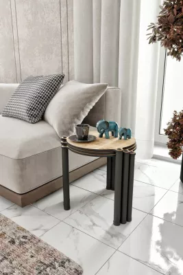 Set tavolinash ndihmëse (3 copë), Skye Decor, Lavia 3, ngjyrë lisi