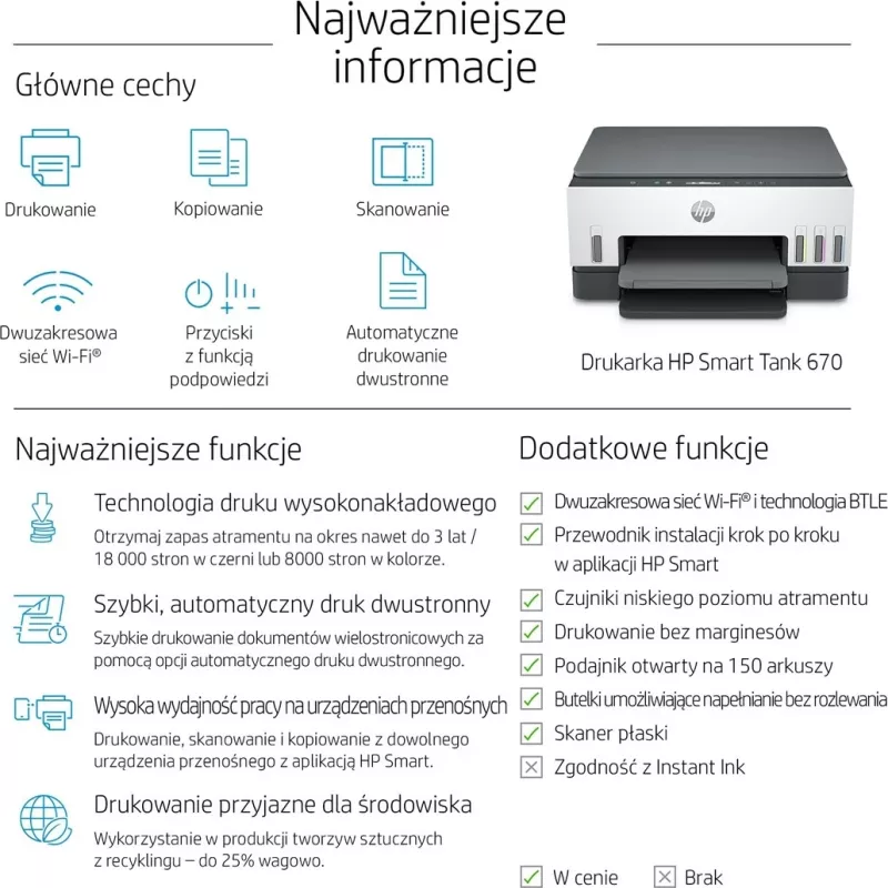 Printer HP Smart Tank 670, All-in-One, Wi-Fi, Ngjyrë