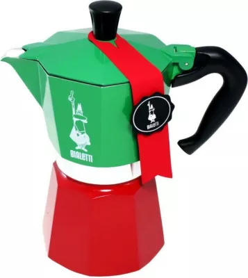 Moka pot Bialetti Moka Express Italia, 3 filxhanë, alumini, jeshile-kuqe