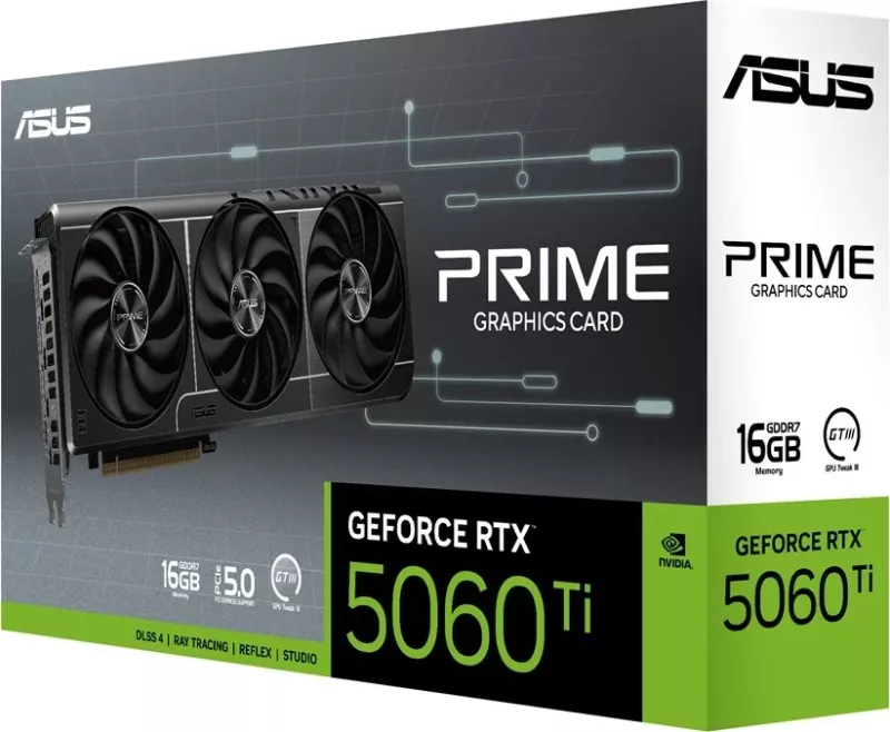 Kartë grafike ASUS Prime RTX5060TI-16G, NVIDIA GeForce RTX 5060 Ti, 16 GB GDDR7, Multikolor