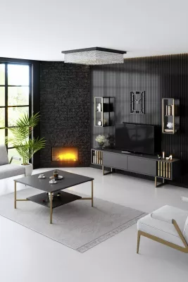 Set mobiljesh për dhomë dite, Skye Decor, linjë ari, anthracite, ari