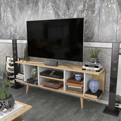 Komodinë TV Skye Decor, ngjyrë safir dhe e bardhë