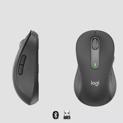 Maus Logitech Signature M650 L Wireless, majtak, optik, RF Wireless + Bluetooth, 4000 DPI, grafit