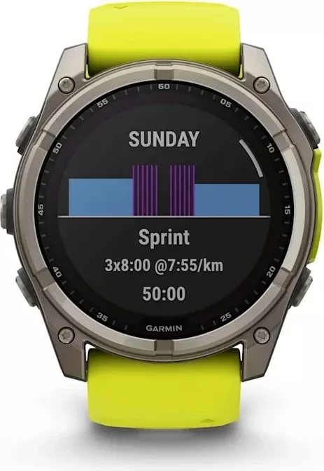 Smartwatch Garmin fenix 8, 51 mm, 32 GB, Titanium, Rrip silikon, E verdhë neon