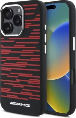 Mbështjellës silikoni AMG Mercedes për iPhone 16 Pro Max, MagSafe, Zi