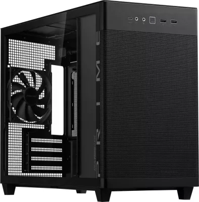 Kasë ASUS Prime AP201 MicroATX, tempered glass, 33 L, mbështetje radiator 360 mm, e zezë