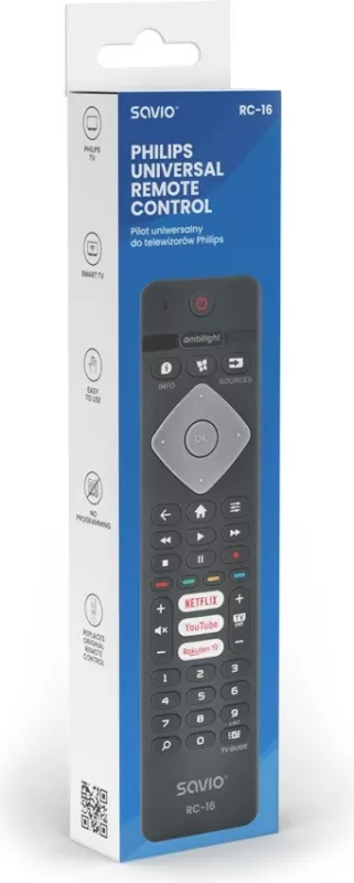 Telekomandë universale SAVIO RC-16 për Philips TV, SMART TV, e zezë