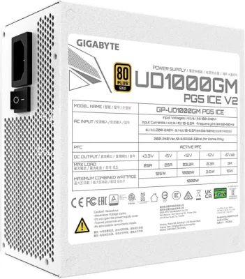 Furnizues rryme (PSU) GIGABYTE GP-UD1000GM PG5 ICE, 1000W, 80 PLUS Gold, modular, PCIe 5.1/Intel ATX 3.1, i bardhë