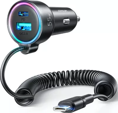 Karikues veture Joyroom JR-CL07 55W 3.4A 1x USB-A + 1x USB-C me kabllo USB-C 1.5m, zi