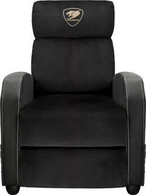Sofa gaming COUGAR Ranger Elite Gold, kënd shpine 95-160°, kapacitet 135 kg, pëlhurë velvet, kornizë çeliku, zi/ari