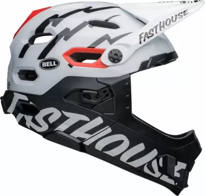 Kask full face Bell Super DH MIPS Spherical, L (58–62 cm), me mbrojtëse mjekre e heqshme, bardhë/zi