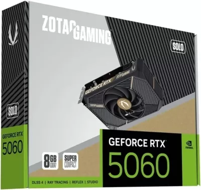 Kartë grafike ZOTAC GAMING GeForce RTX 5060 SOLO, 8 GB GDDR7, e zezë