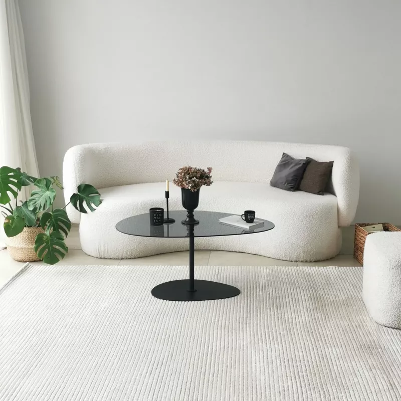 Tavolinë kafeje Hanah Home Porto, xham i errët, këmbë të zeza