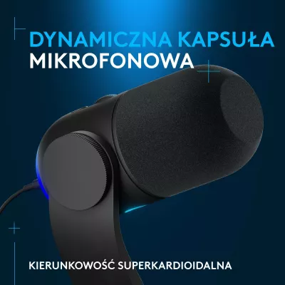 Mikrofon Logitech G Yeti GX 988-000569 USB/USB-C dinamik superkardioid me RGB LIGHTSYNC, i zi