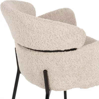 Karrige me krahë WOLF FH8583.02, pëlhurë boucle ecru, këmbë metali të zeza, 58x58x80H cm., set prej 2 copë