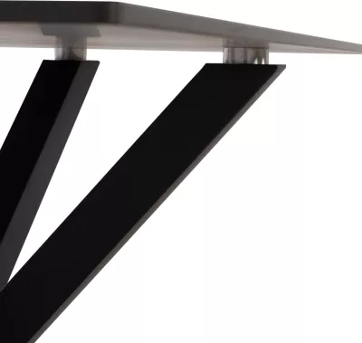 Tavolinë për ngrënie, gur i sinteruar, këmbë metali të zeza, 160x90x75 cm