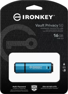 USB Kingston IronKey Vault Privacy 50 16GB, USB 3.2, zi/blu