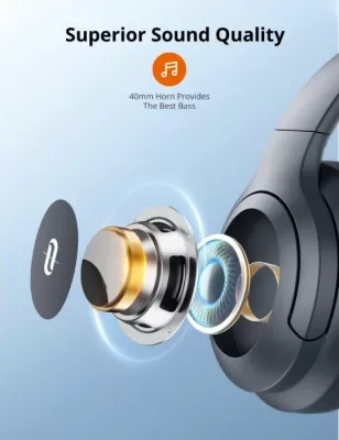 Kufje Bluetooth TaoTronics TT-BH1121, driver 40 mm, Bluetooth 5.3, 20 orë bateri, palosshme, me lidhje 3.5 mm, të zeza