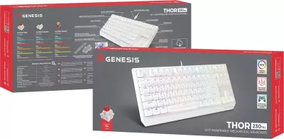 Tastierë mekanike GENESIS Thor 230 TKL, QWERTY, US English, RGB, e bardhë
