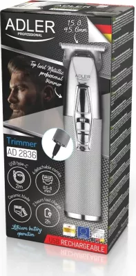 Makinë rroje Adler AD 2836S, Bateri 1400 mAh, Argjendtë