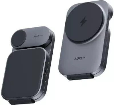 Stacion karikimi wireless 3-në-1 AUKEY LC-MC312 MagFusion Z Qi2, i palosshëm, i zi