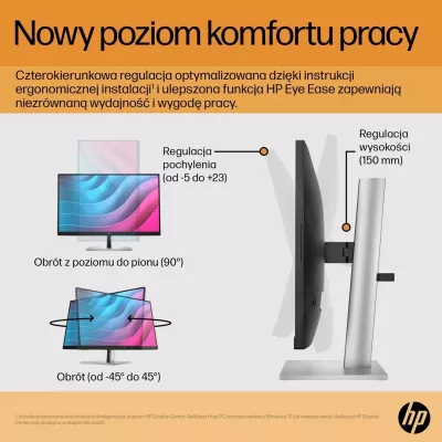 Monitori HP E-Series E24 G5, 23.8", Full HD, LED, Argjëndtë dhe Zi