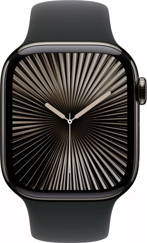 Smartwatch Apple Watch Series 10, 64 GB, GPS + Cellular, 42mm, Kasë titani, Rrip sportiv i zi