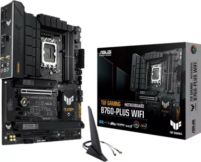 Pllakë amë ASUS TUF GAMING B760-PLUS WIFI LGA1700 ATX, Intel B760, DDR5, 3x M.2, PCIe 5.0, 2.5GbE, Wi‑Fi 6, Bluetooth 5.2 (me antenë Wi‑Fi, 2x kabllo SATA)