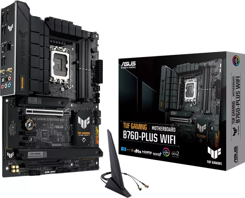 Pllakë amë ASUS TUF GAMING B760-PLUS WIFI LGA1700 ATX, Intel B760, DDR5, 3x M.2, PCIe 5.0, 2.5GbE, Wi‑Fi 6, Bluetooth 5.2 (me antenë Wi‑Fi, 2x kabllo SATA)