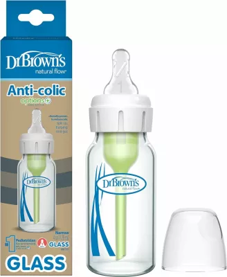 Shishe Qelqi për Foshnja Dr. Brown’s Anti-Colic, 120 ml, Thithkë Nivel 1, Pa BPA, 1 Copë