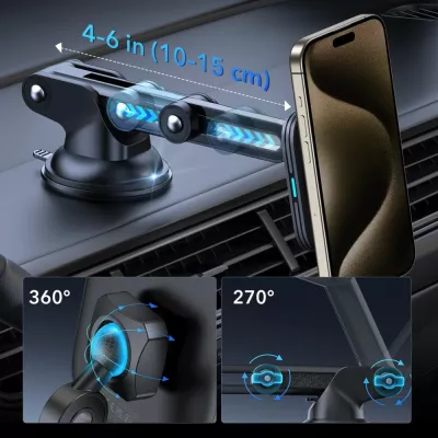 Mbajtës magnetik për veturë ESR HaloLock MagSafe Qi2 15W, i zi