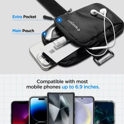 Mbështjellës krahu Spigen Dynamic Shield A702 për celular, i zi